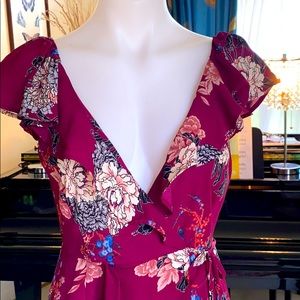 Wrap chiffon floral midi dress